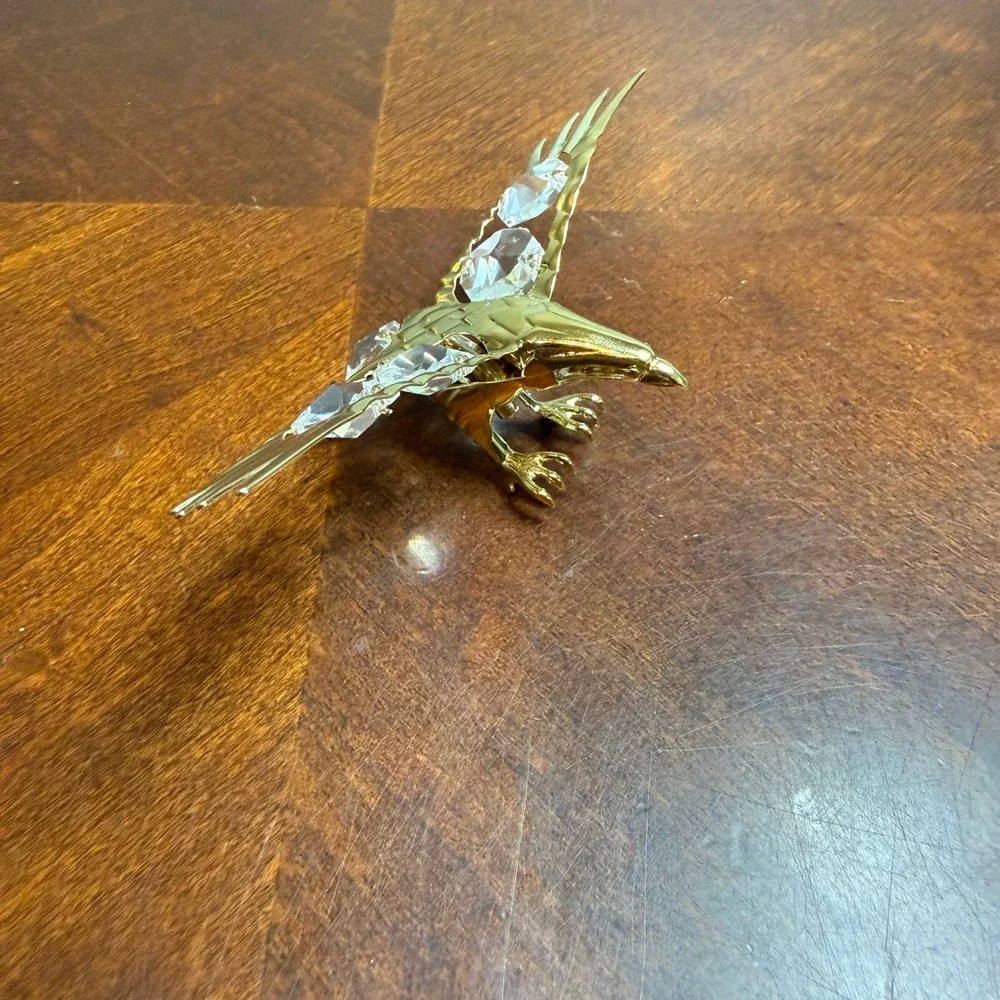 Vintage‎ 1992 Mascot Intl Gold Plated Eagle Globe Crystal Figurine Suction Cup